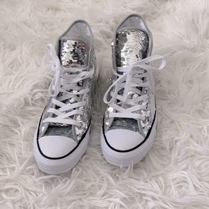 Sliver Sequin Converse ALL⭐️STAR